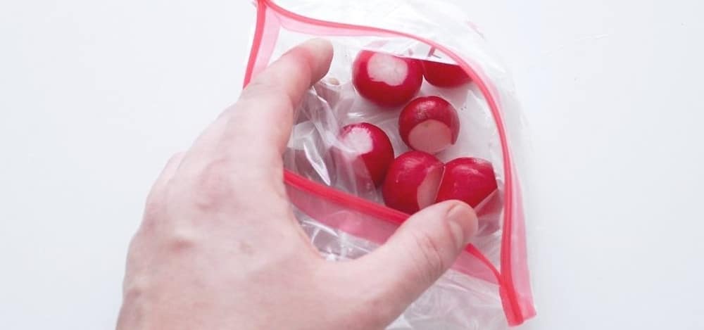 Putting Radishes in Freezer Bags